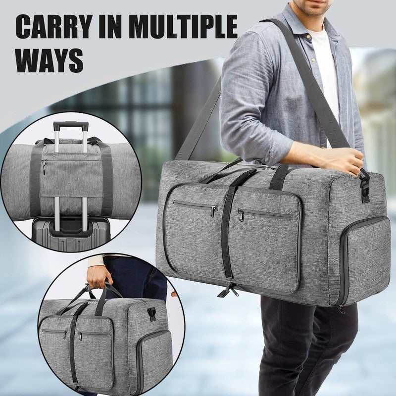 24" Large Travel Duffle Bag for Men, 65L Foldable Travel Duffel Bag with Shoes C6