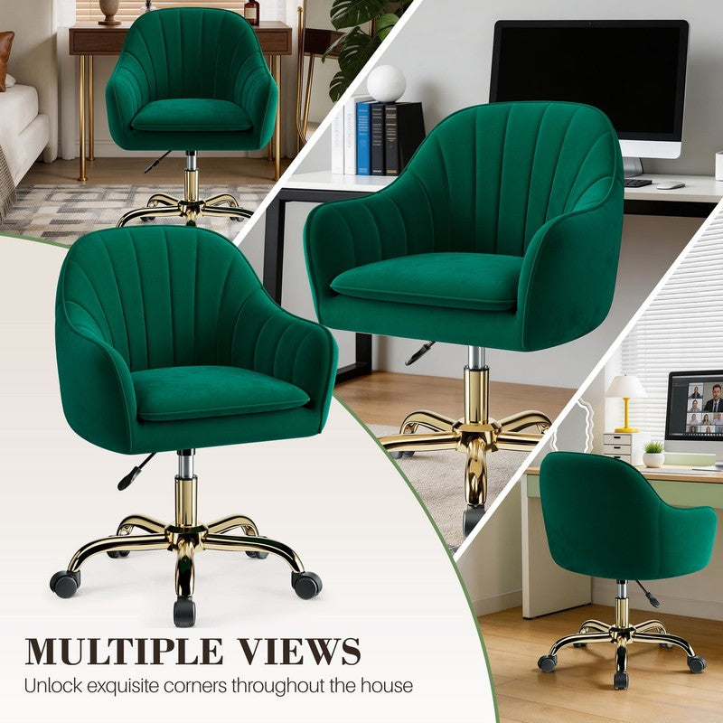 Office Desk Chair with Padded, Velvet Vanity Chair with Back and Wheels, Comfy H6