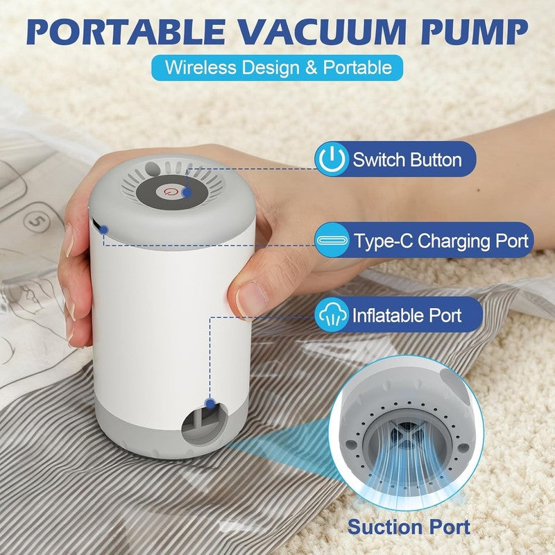 Travel Vacuum Storage Bags with Rechargeable Air Pump, 18 Pack Portable Space Sa3