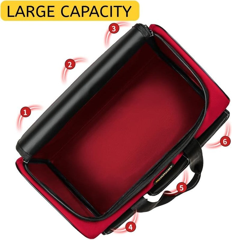 17" Tool Bag for Men 6-Pocket Waterproof Organizer Red & Black Double Zipper3