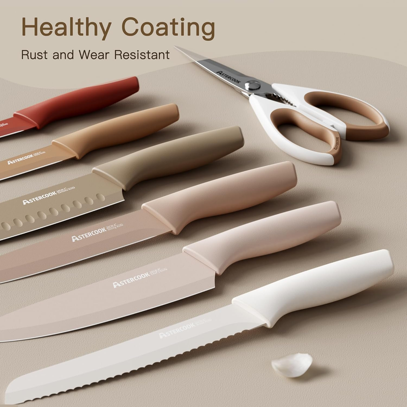 13pc Knife Set Stainless Steel Kitchen Knives w/ Blade Guards Dishwasher1
