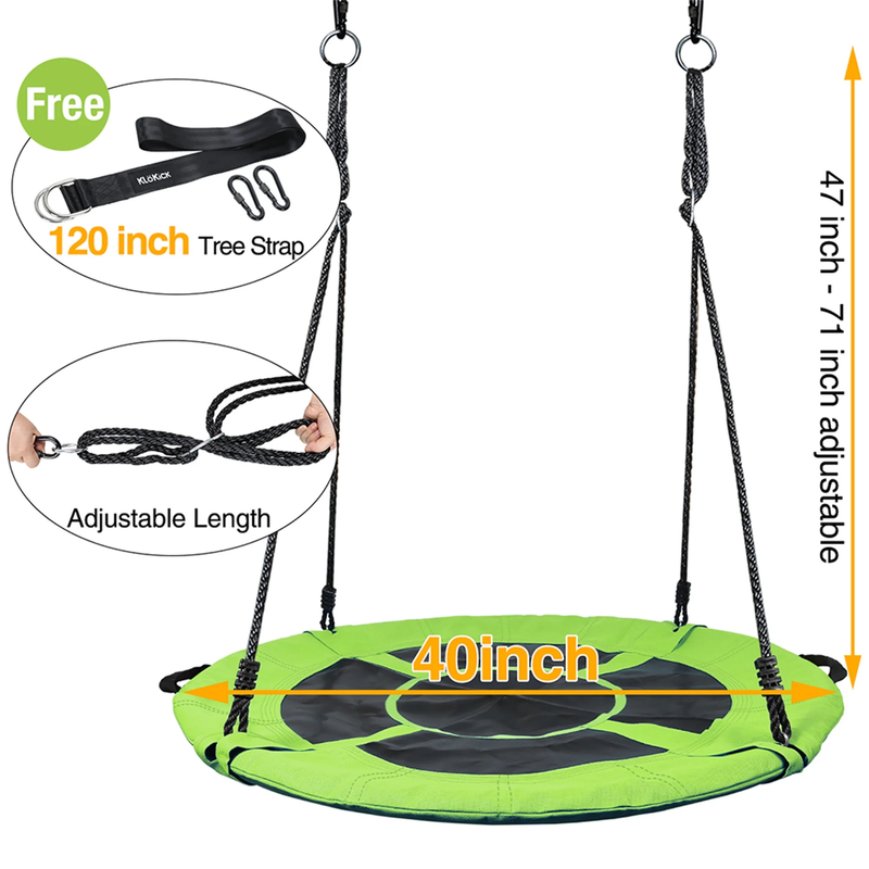 700Lb Saucer Tree Swing for Kids Adults 40" Waterproof Frame Includes 2 Tree Han8