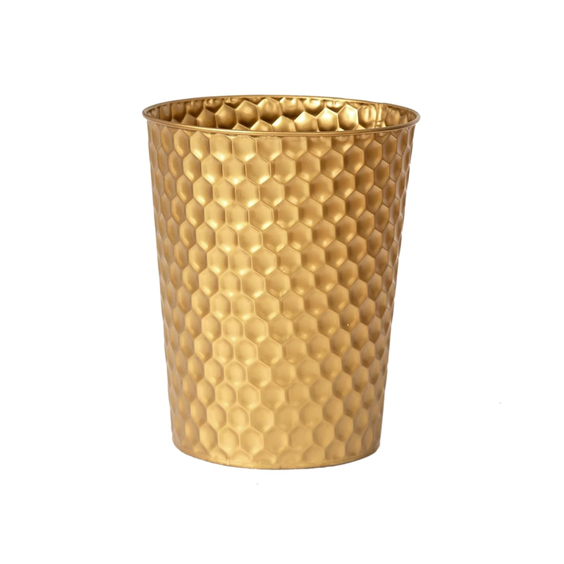 Small Metal Trash Can, Honeycomb Design, Decorative Waste Basket, Gold9
