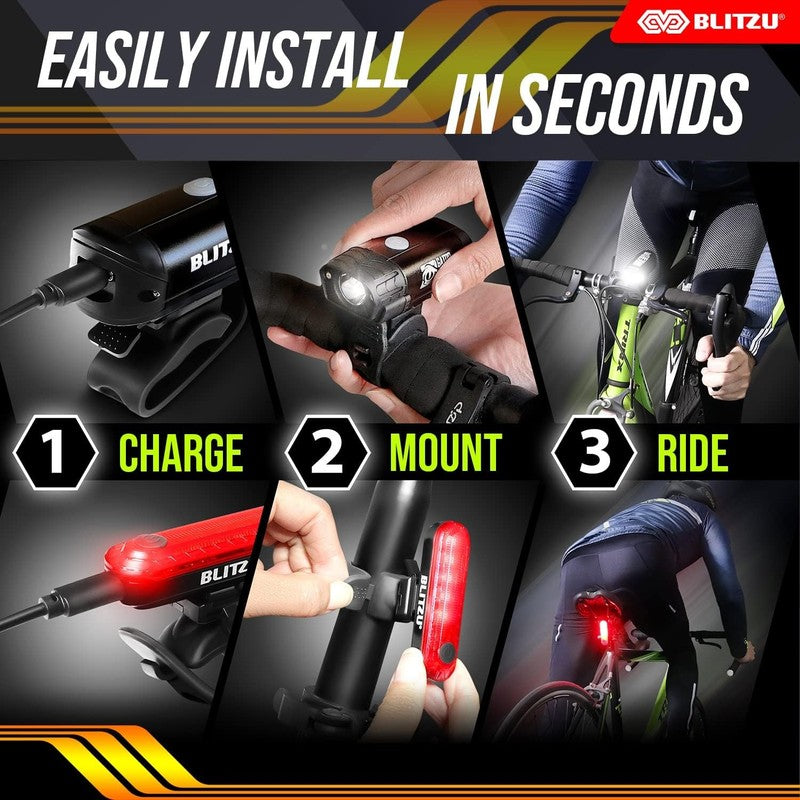 Super Bright USB-C Bike Lights Headlight Taillight & Bell Set Waterproof Night1