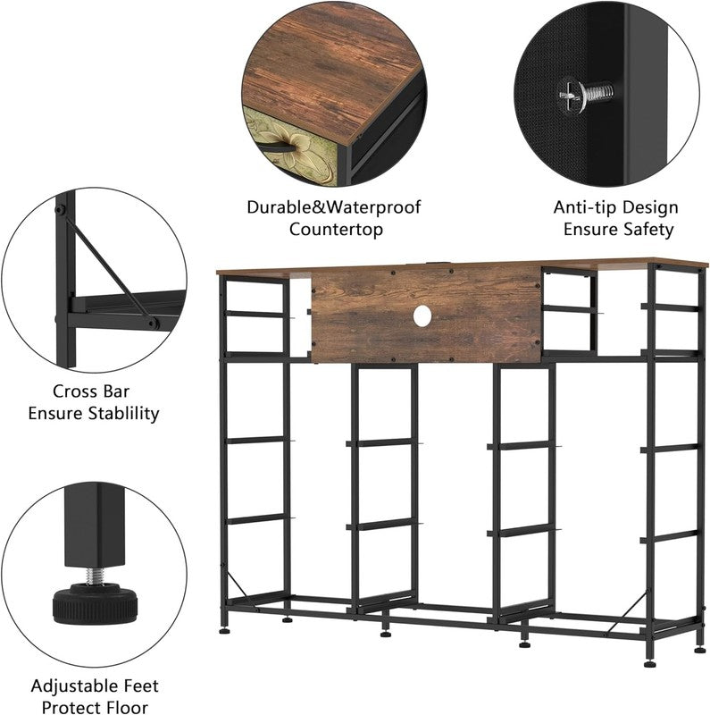 13 Drawer Retro Dresser TV Stand with Power Outlet LED Light Boho Storage Chest6
