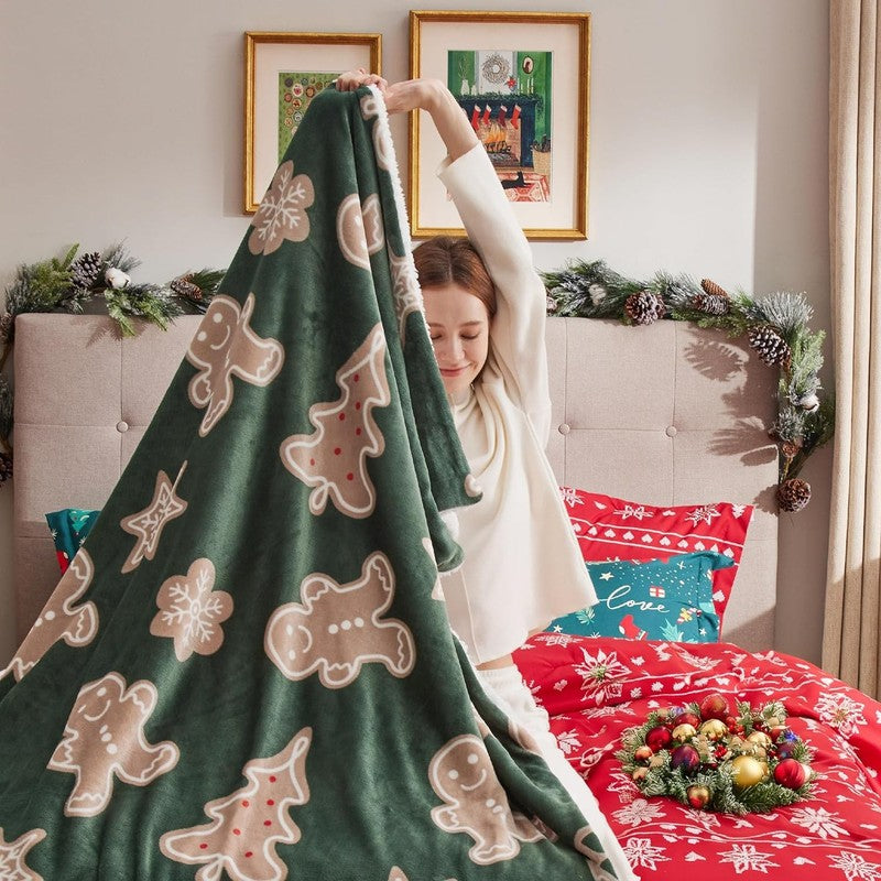 Christmas Throw Blanket Soft Sherpa Gingerbread Couch Sofa Bed 50"x60"2