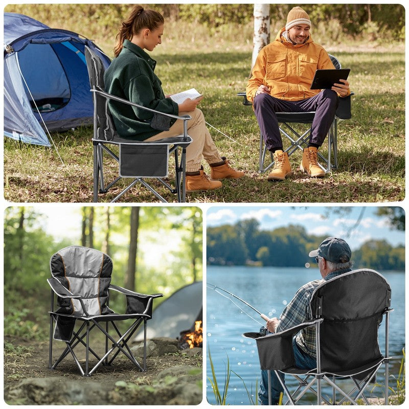 Oversized Camping Folding Chair, Heavy Duty Padded Chair with Cup Holder Storage1