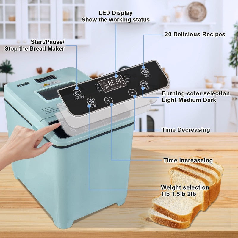 2LB 20-in-1 Bread Maker Machine Green LCD Automatic 2 Custom Menus 0705
