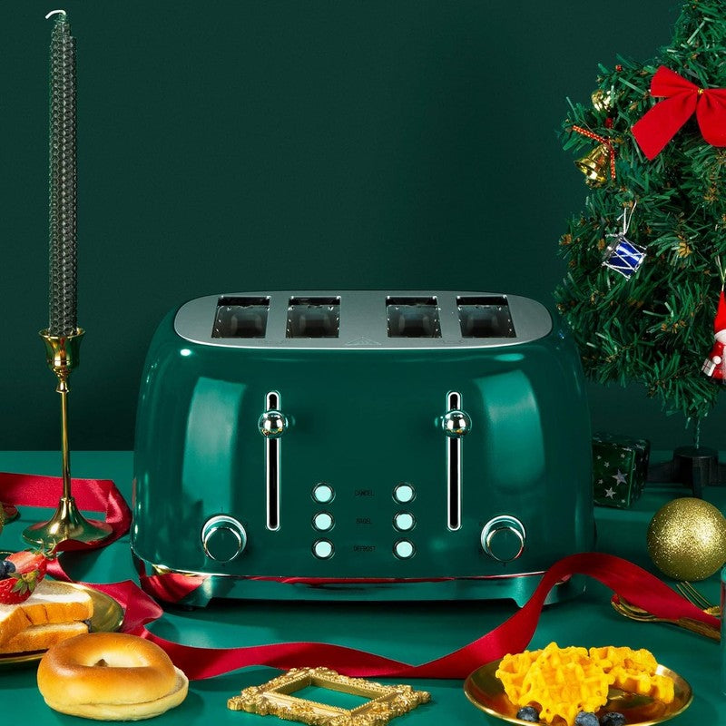 4 Slice Retro Toaster Green Stainless Steel Bagel Defrost Wide Slots6