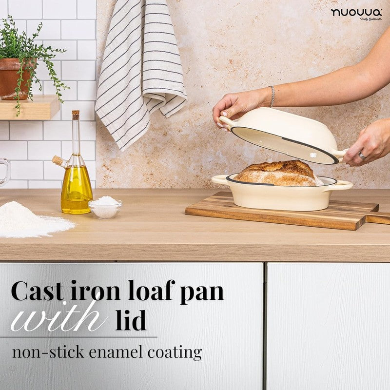 Cast Iron Dutch Oven Bread Loaf Pot 24x16cm Nonstick Cream5