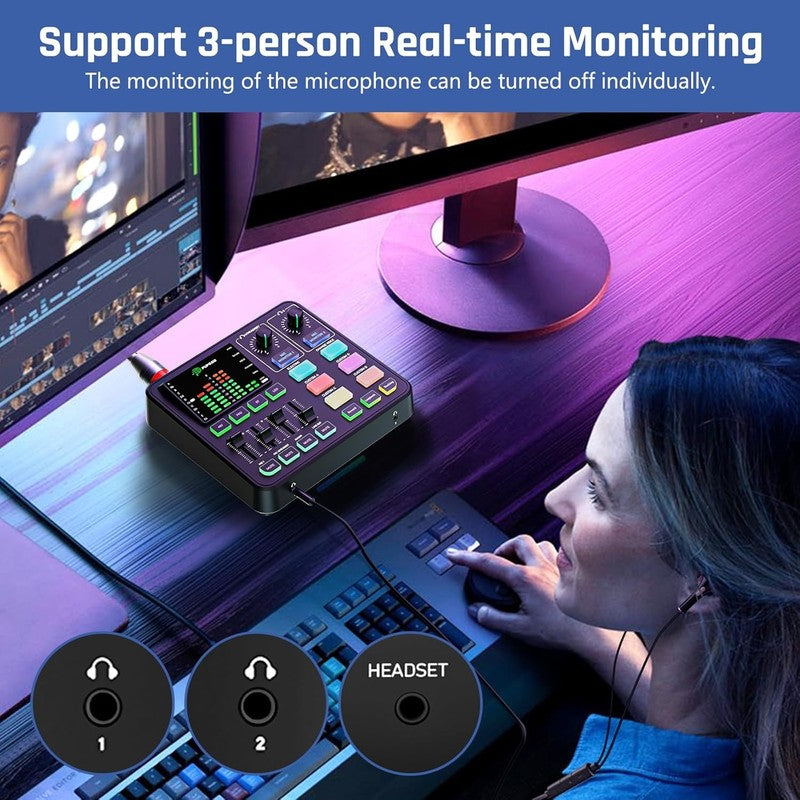PUPGSIS Gaming Audio Mixer PC Podcast Streaming 48V Phantom Voice Changer8
