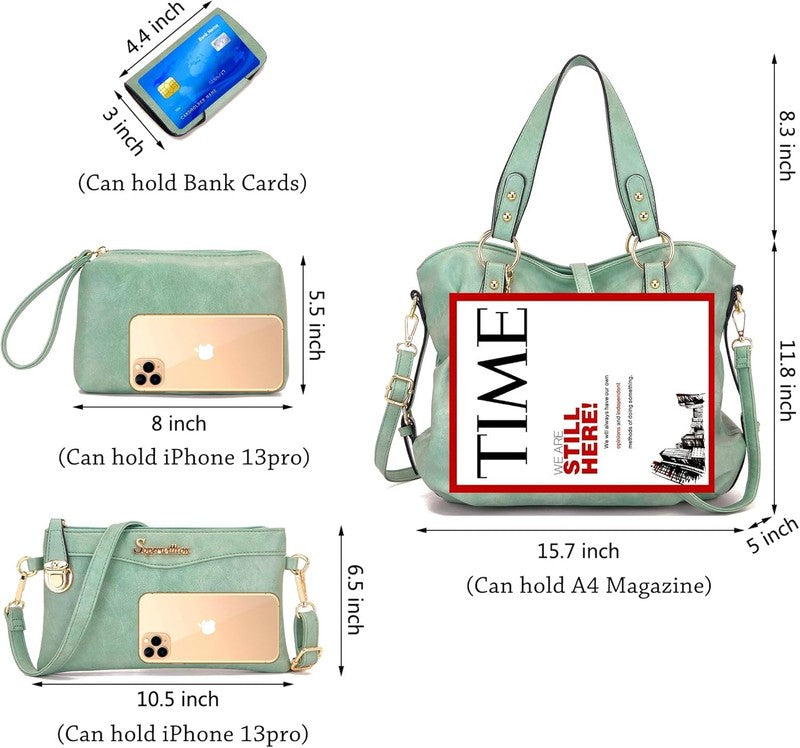 4Pc Women’s Handbag Set Shoulder Top Handle Satchel Hobo Tote Purse4