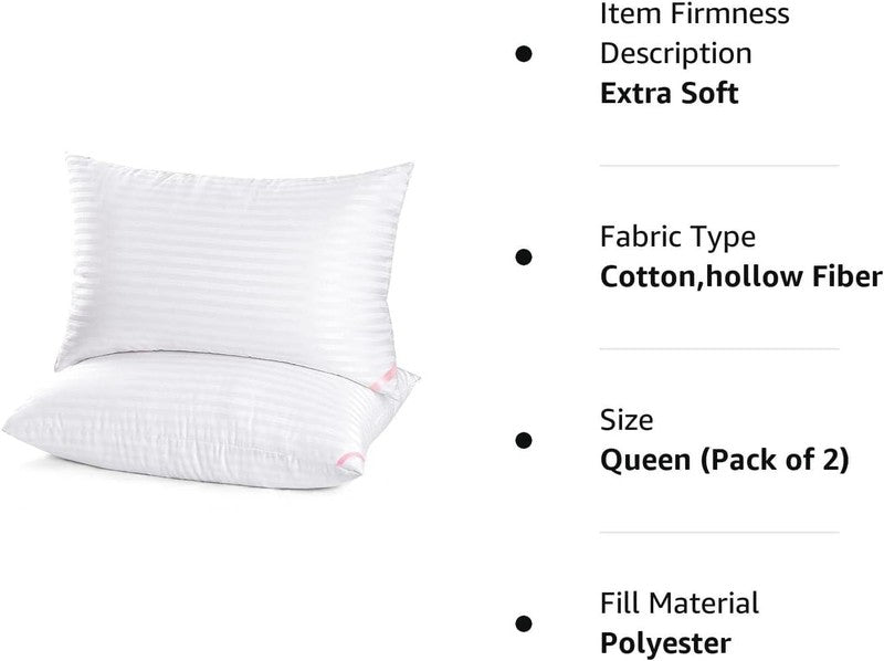 Hotel Collection Bed Pillows Queen 2 Pack, Soft Down Alt, 20x30 Inches5