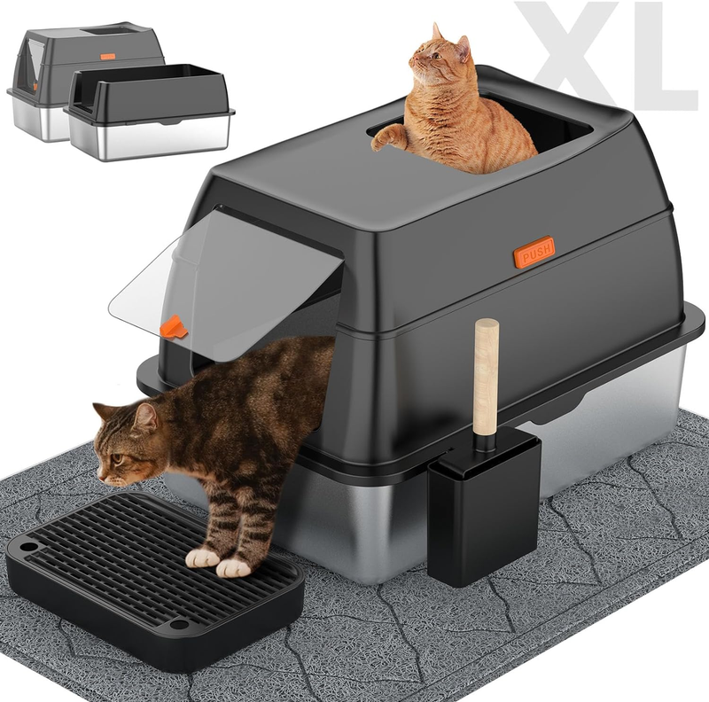 Stainless Steel Litter Box with Lid,Front Entry Top Exit Kitty Litterbox,Extra L9