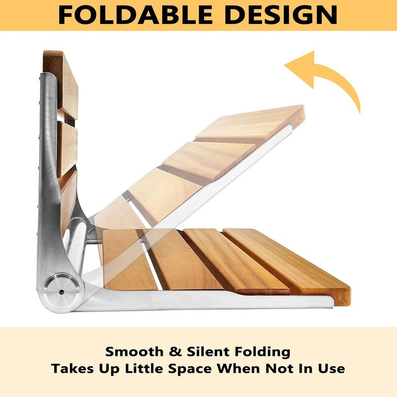 Folding Teak Shower Seat Stainless Steel Oak Bath Safety Seat for Elderly4