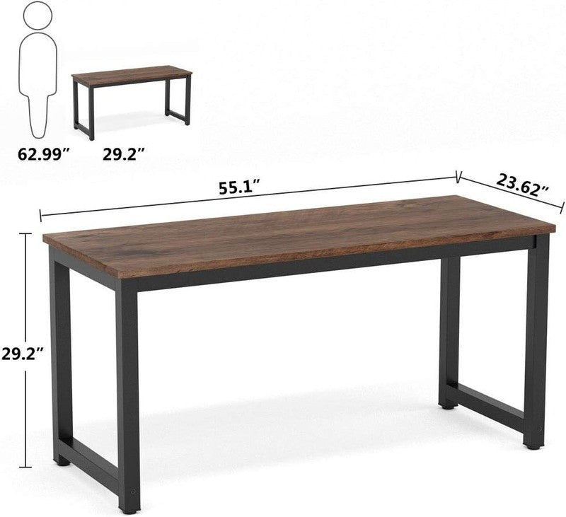 55" Computer Desk Large Office Study Writing Workstation Rustic Brown2