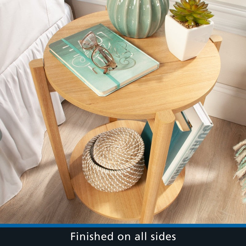 round Modern Dowel End Table, Natural Teak Finish7