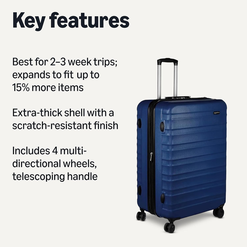 30in Large Checked Hardside Luggage Expandable Spinner Navy Blue1