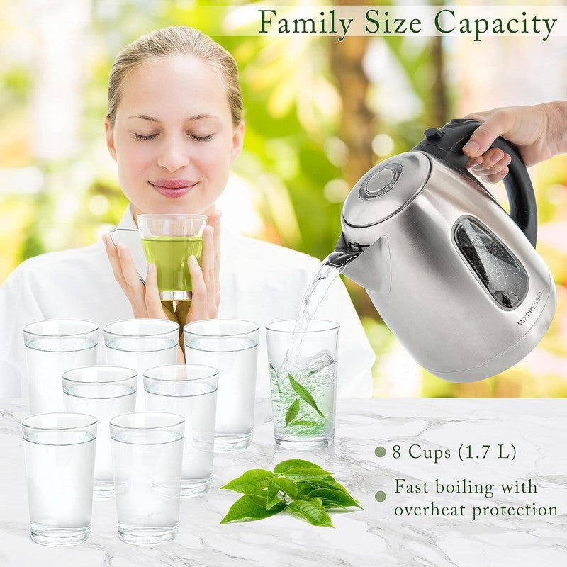 Electric Kettle 1.7L 1500W Stainless Steel Cordless Fast Boil Auto Shut Off3