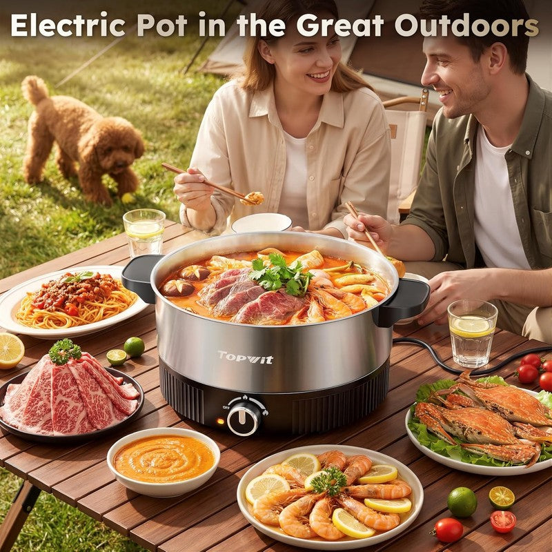 4.5L Electric Hot Pot Stainless Steel Dual Power 1200W Fast Heating Black7