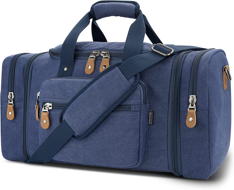 Canvas Duffle Bag for Travel 50L Expandable Duffel Weekend Overnight Bag MenBlue0