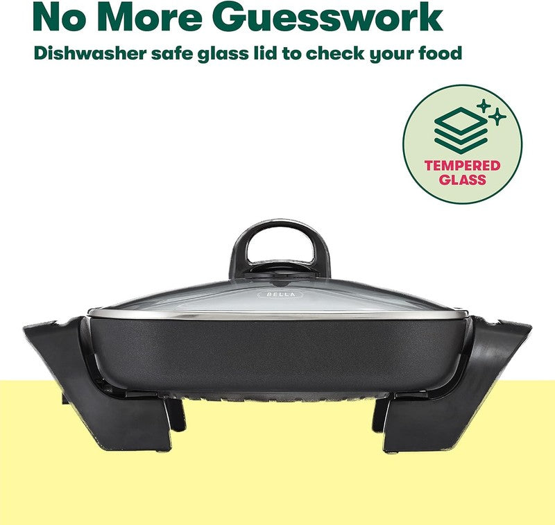 Electric Skillet Nonstick Frying Pan Glass Lid 12x12” Cool Touch Black3