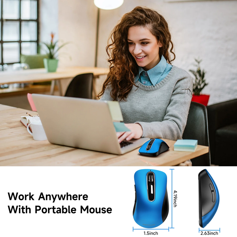 2.4GHz Wireless Mouse 1200 DPI 5 Button USB Receiver for PC Laptop Blue2