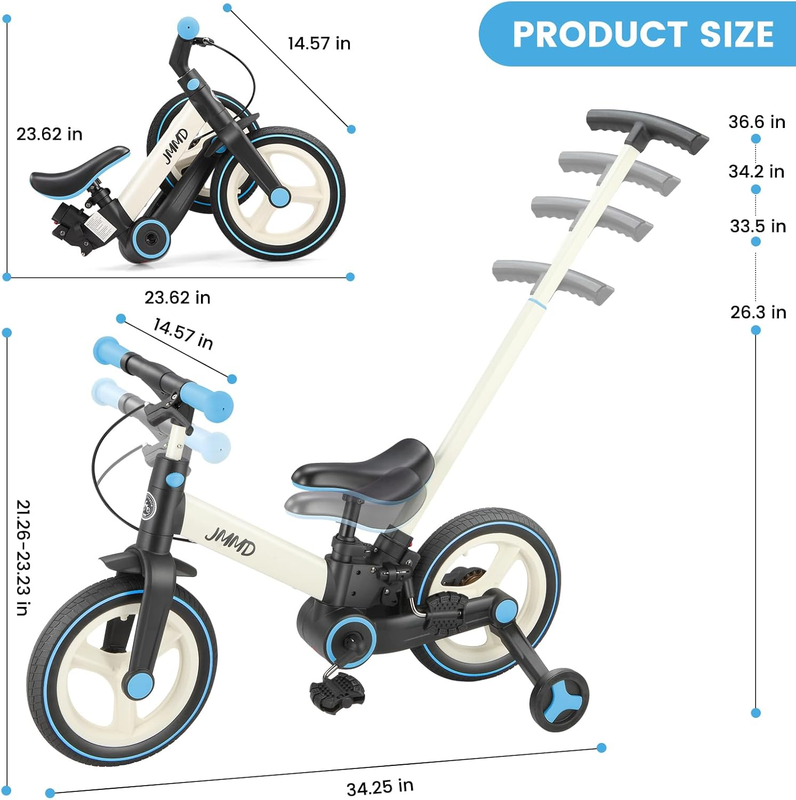 6-in-1 Toddler Bike 12" Balance Bike Push Handle Training Wheels Kids7