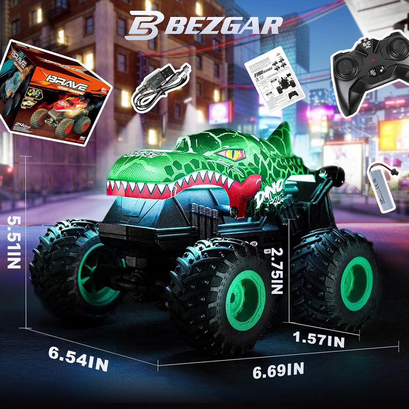 Monster Truck RC Toy 1:20 w/ Lights Music 360° Spins Drifting Dinosaur 4 75
