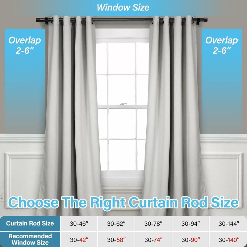 Adjustable 30-60" Black Curtain Rods - Modern Heavy Duty for Any Room4