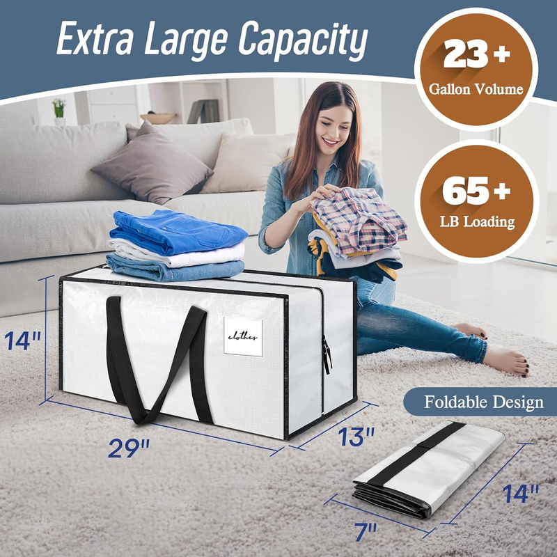 6 Pack Heavy Duty Moving Bags Large Storage Totes Strong Zipper White2