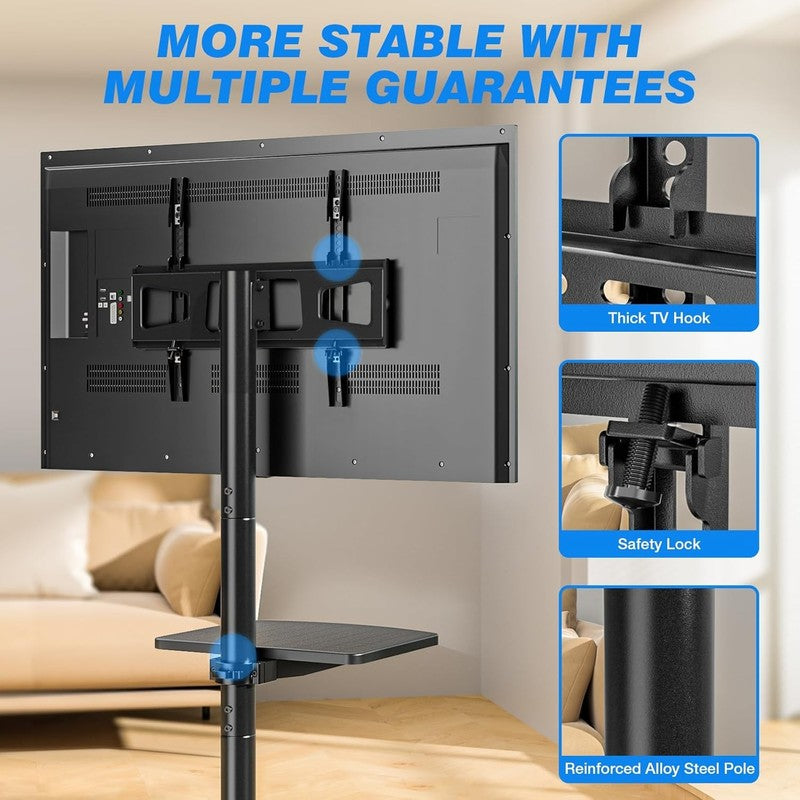 Rolling TV Stand with Shelf for 23–60" TVs, Height Adjustable Mobile Cart5