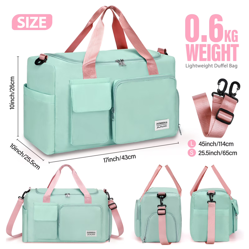 Gym Bag with Shoe Compartment Wet Dry Separated Travel Tote Green3