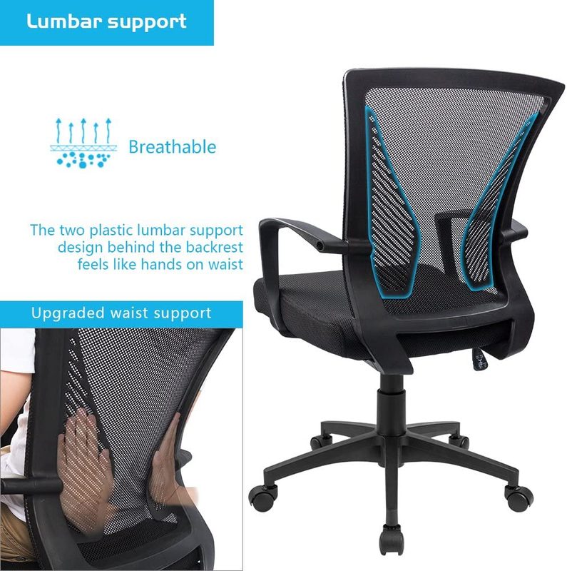 Office Chair Ergonomic Computer Desk Mesh Chair Mid Back Swivel Lumbar Support w5