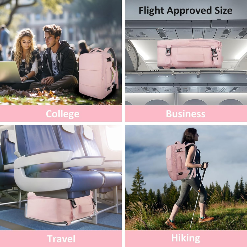 Travel Backpack for Women Carry On w/ USB Port Shoe Pouch TSA Pink8