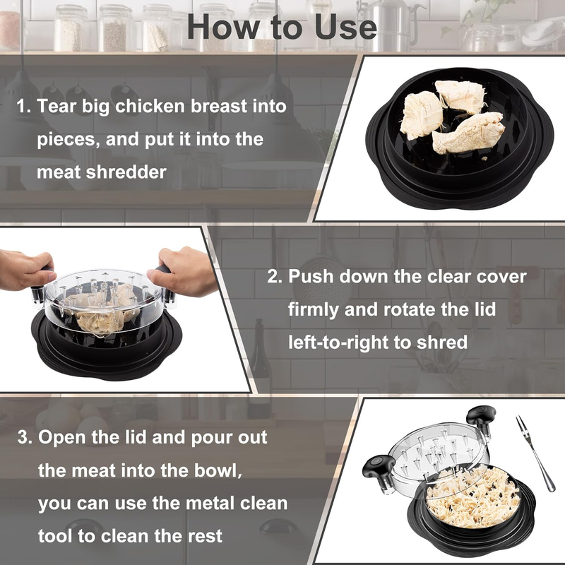 Chicken Shredder Tool Large Twist Meat Shredder BPA Free w/ Brush Fork5