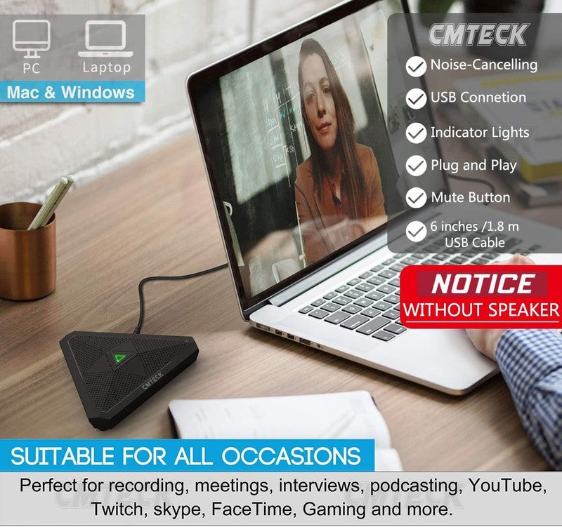Conference USB Microphone w/ Mute, Omnidirectional Condenser Mic for PC3