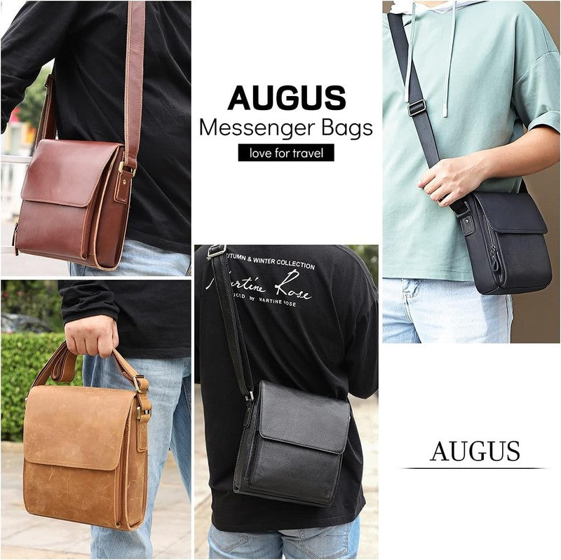 Leather Messenger Crossbody Bag Men Work Business Casual Adjustable Strap1