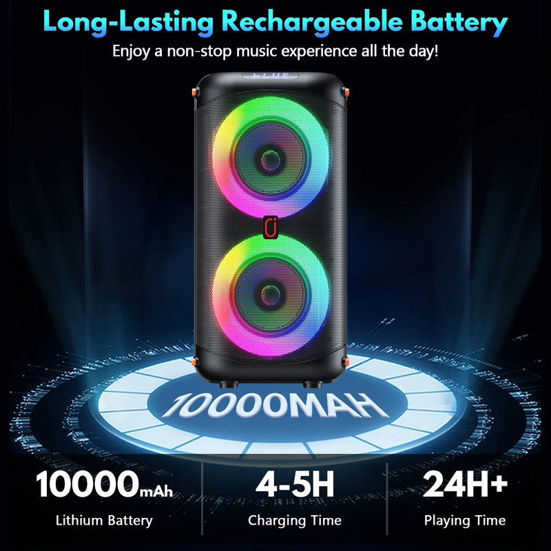 Bluetooth Party Speaker Dual 6.5in Subwoofer LED Lights Deep Bass Portable9