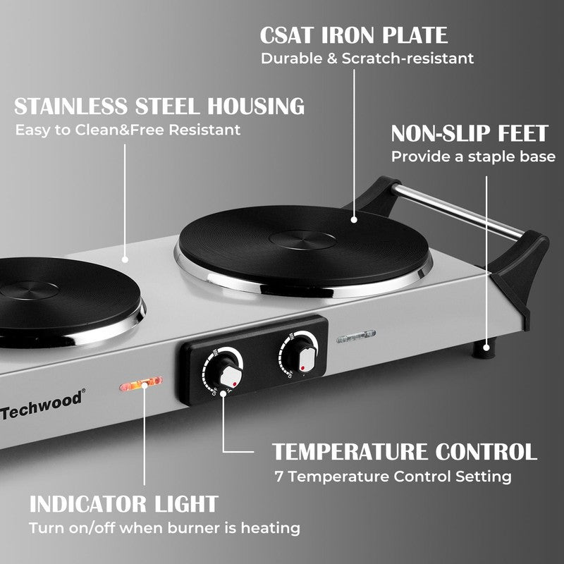 1800W Dual Hot Plate Electric Burner w/ Stay Cool Handles, Silver5