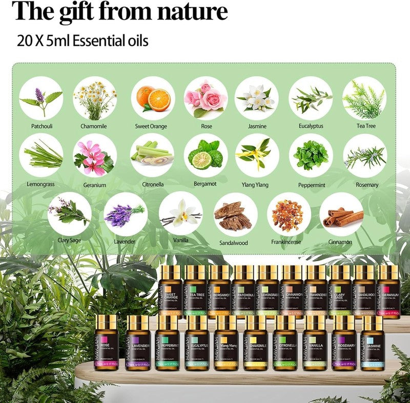Tea Tree 20 Pcs Pure Essential Oil Gift Set, for Diffuser, Humidifiers, Skin Car1