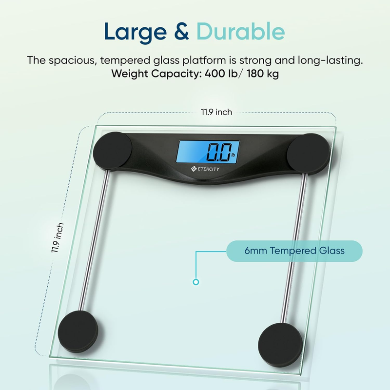Bathroom Scale Digital Body Weight 400lb Large LCD Backlit Glass Scale3