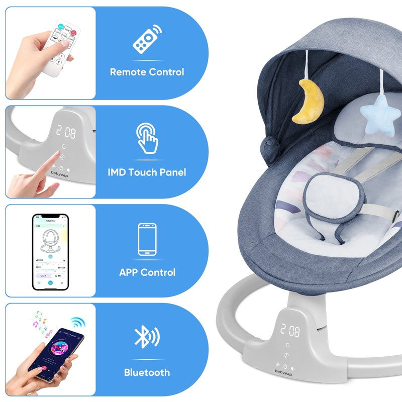 Baby Swing for Infants Motorized Swing w/ Music Speaker Remote Control Blue5