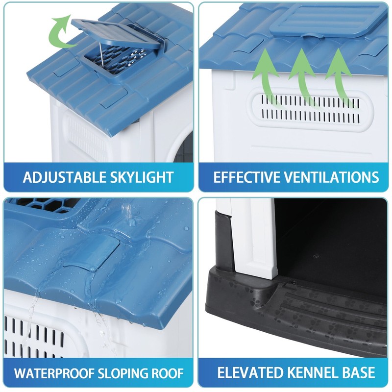 26-In Plastic Small Dog House Portable Pet Puppy House Shelter W/Skylight, Blue2