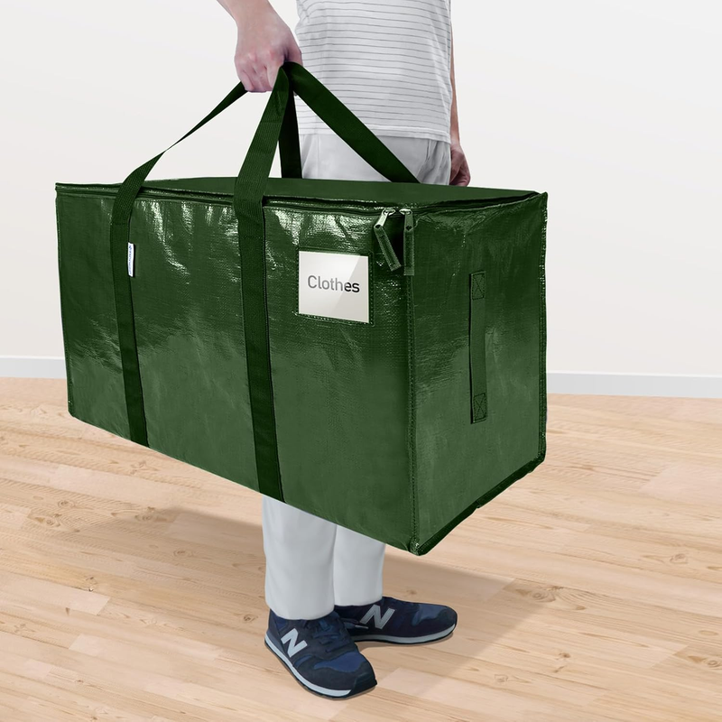 6 Pack Extra Large Heavy Duty Moving Bags Zipper Storage Totes Olive1