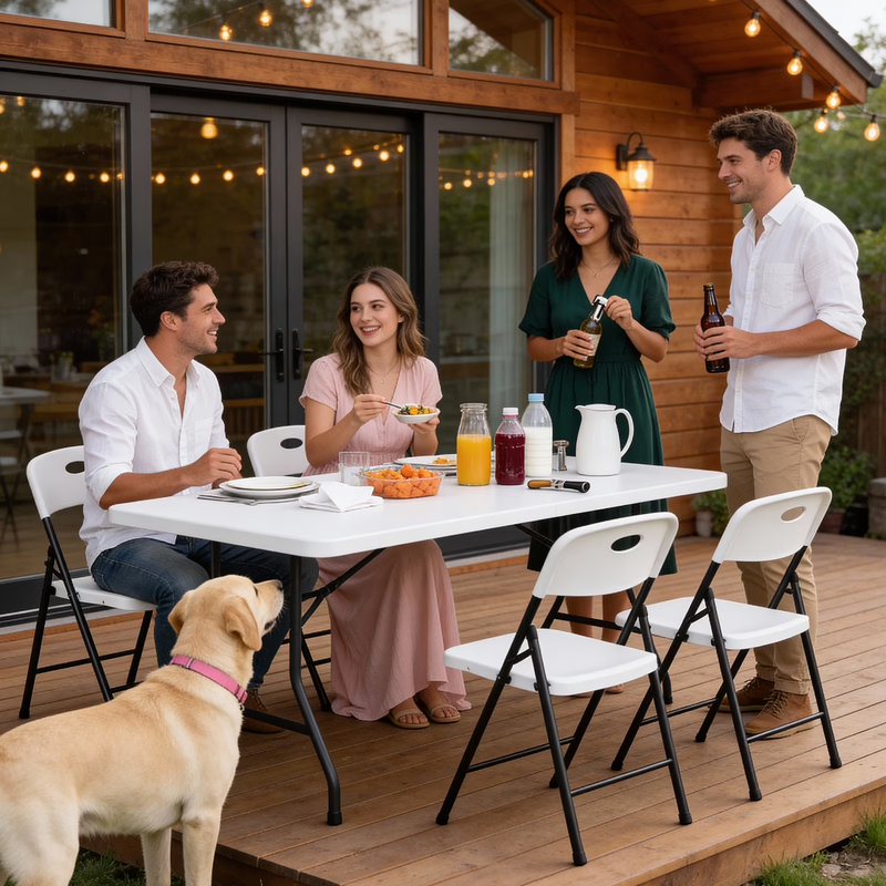 Resin Folding Chair Set of 6, Reinforced Metal Frame Stackable Plastic Folding C2