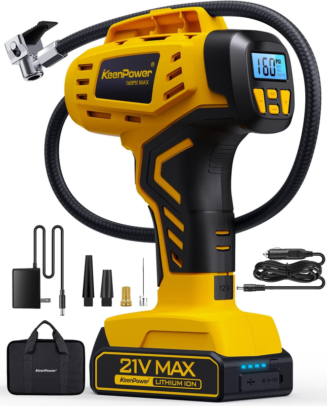 Portable Tire Inflator 160PSI | 21V Rechargeable Air Compressor | Dual Power9