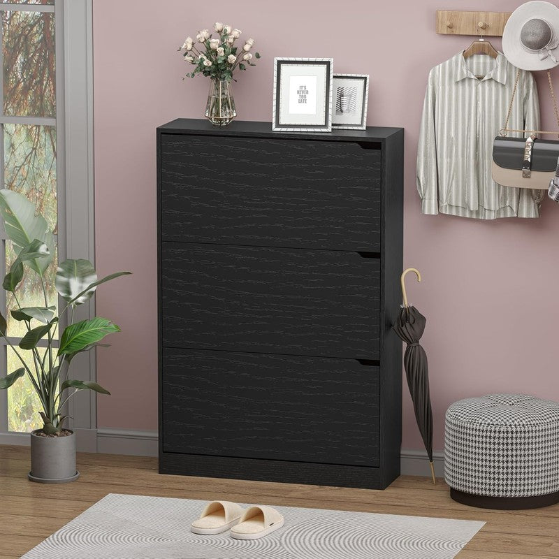 Shoe Storage Cabinet 3 Flip Drawers Narrow Rack Organizer Entryway Black2