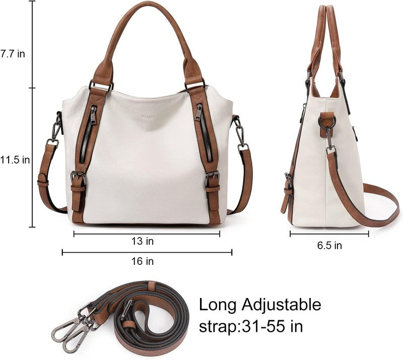 Large Women’s Hobo Bag Tote Purse w/ Multiple Pockets & Adjustable Strap Beige2