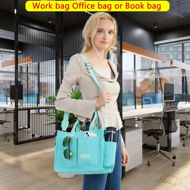 Women’s Canvas Tote Bag w/ Compartments Large Shoulder Crossbody Work Laptop5